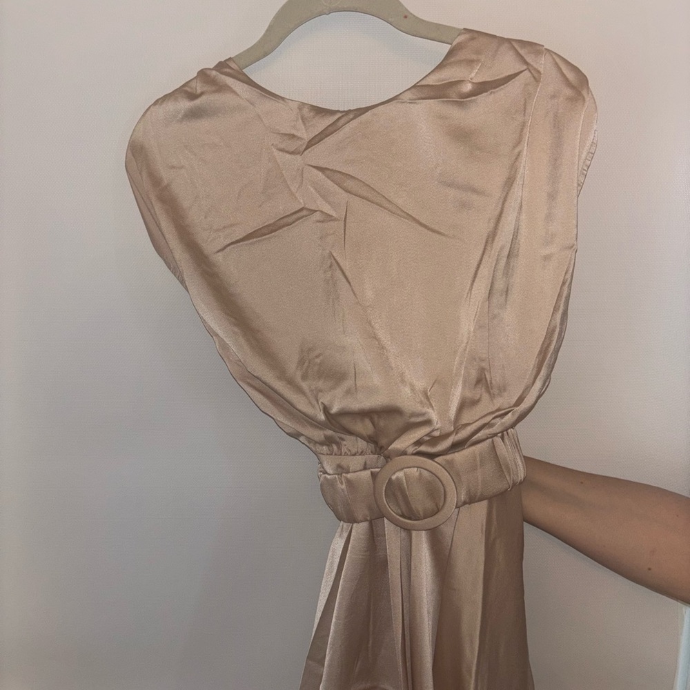 Elegant Satin Tan Dress